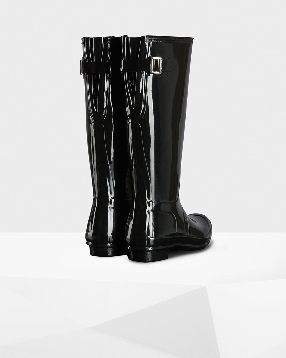 Bottes Hautes de Pluie Hunter Original Back Adjustable Gloss Femme Noir YWRJOIB-71